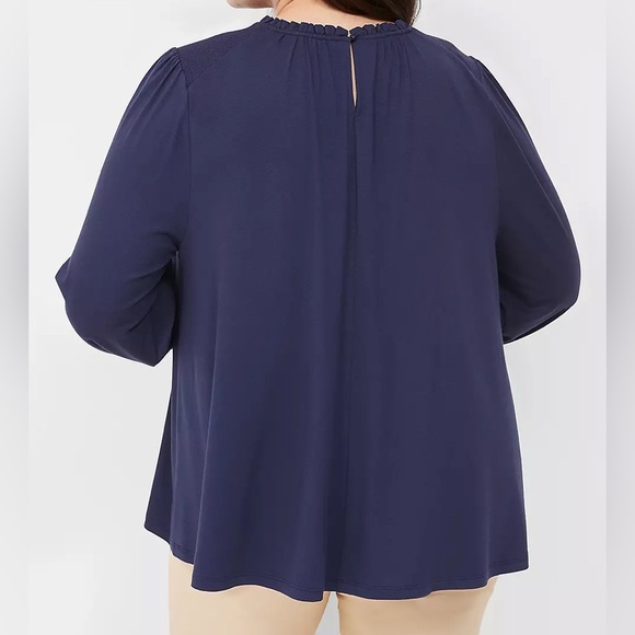 Lane Bryant Swing Crew-Neck Smocked-Shoulder Long Sleeve Top Plus SZ 26/28 Blue - Picture 2 of 9
